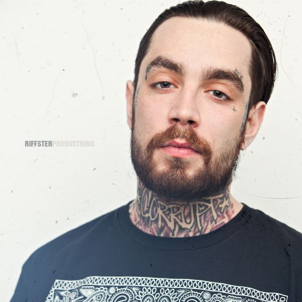 Riffster - headshot photography tattoo man on white background